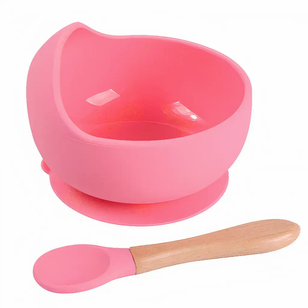 Bol en silicone avec ventouse et cuillère en bois