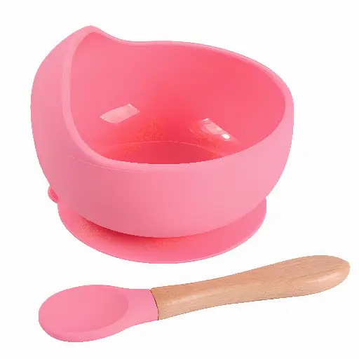 Bol en silicone avec ventouse et cuillère en bois